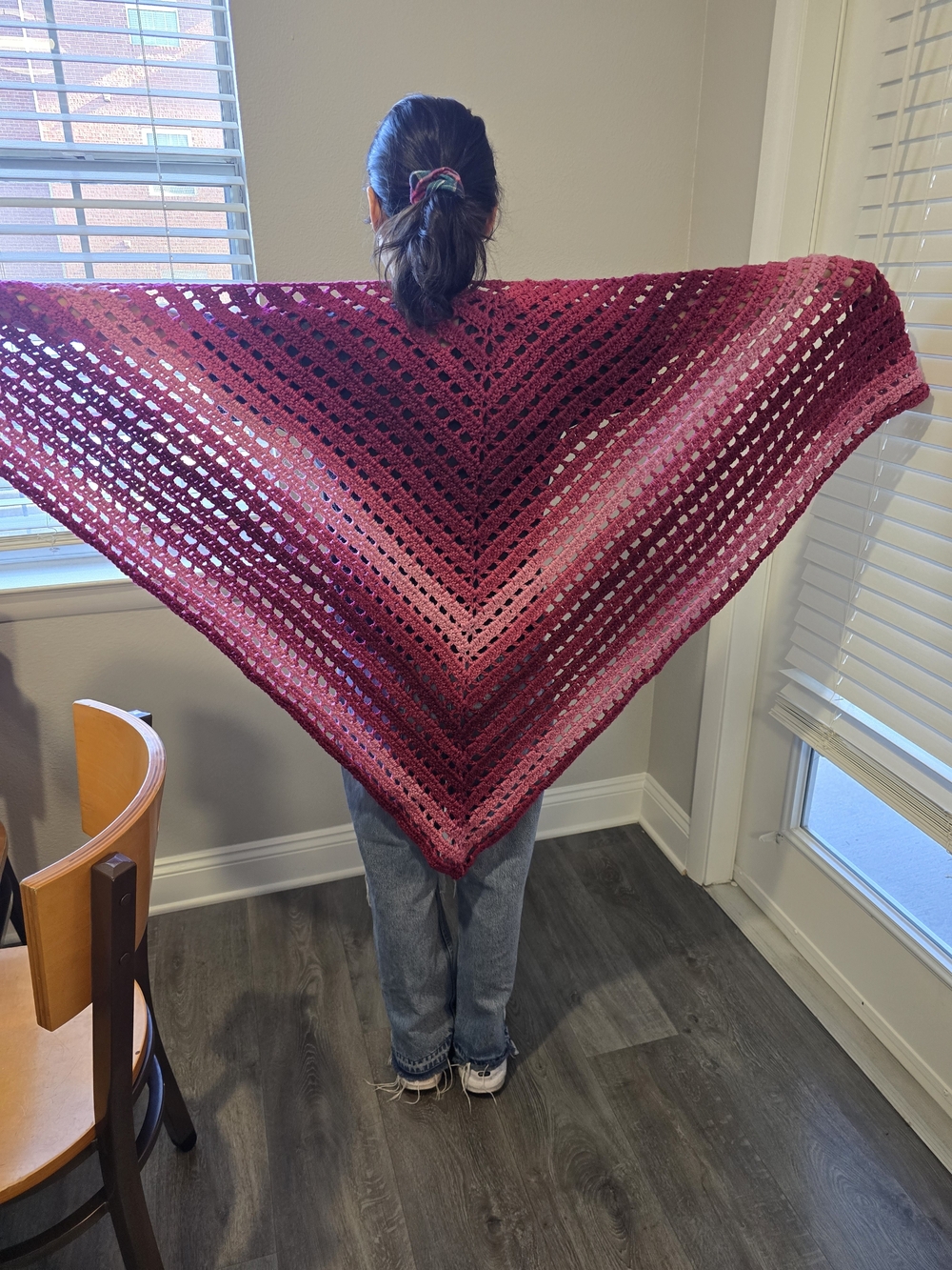 Handmade Gradient Burgundy Triangle Shawl - Women Accessories